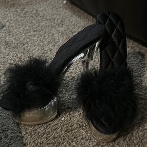 Dolls Kill Black Heels with Plush Accent